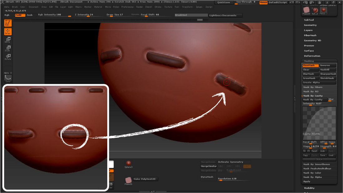 how to delete masked section in zbrush